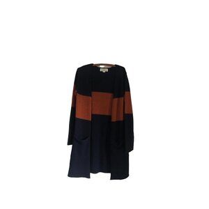 Birds of Paradis Trovata Colorblock Navy Rust Wool Open Duster Cardigan Small